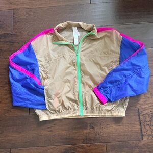 Fabletics Tan Jacket with Neon Green Zipper Trim